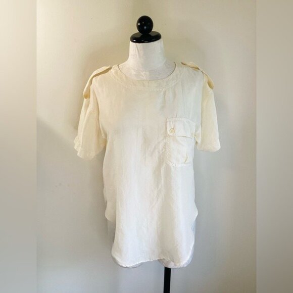 Sunny Leigh Vintage 100% Silk Short Sleeve Loose-fit Blouse With Pocket - Picture 2 of 6